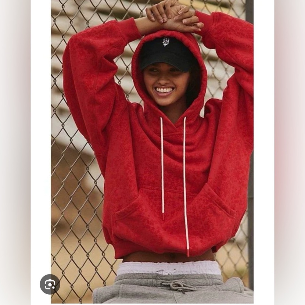 FP Movement Final Call Flocked Floral Hoodie in Red